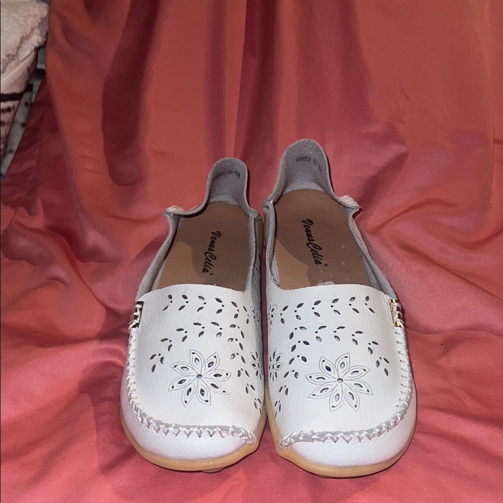 White Perforated Slip-On Loafers